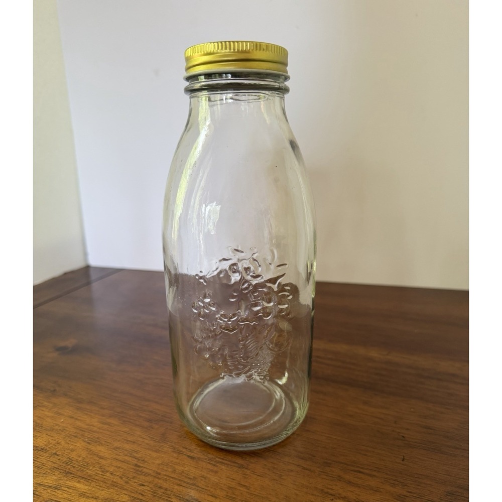 Bormioli Rocco Italy Quattro Stagioni 1L Glass Embossed Milk Bottle Jug with Lid